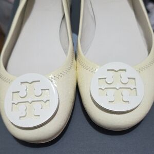 Tory Burch Yellow Flats with White Logo